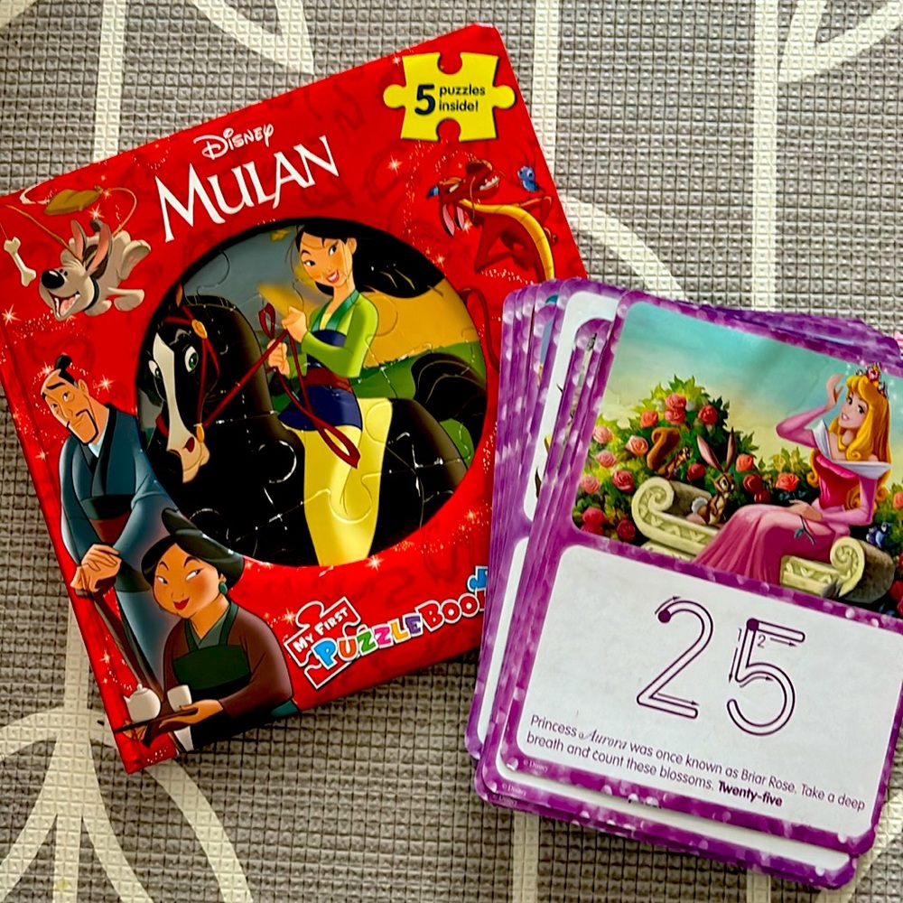 Disney Princess Bundle Lot Puzzle Book and Write & Erase Reusable Activity Cards